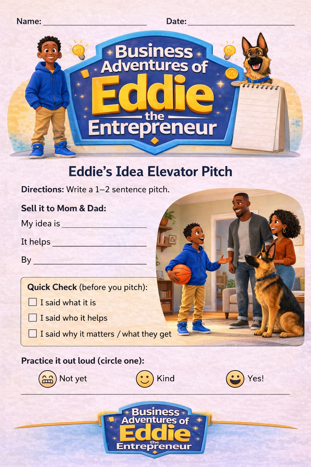 Kids Elevator Pitch Worksheet | Business Ideas for Kids